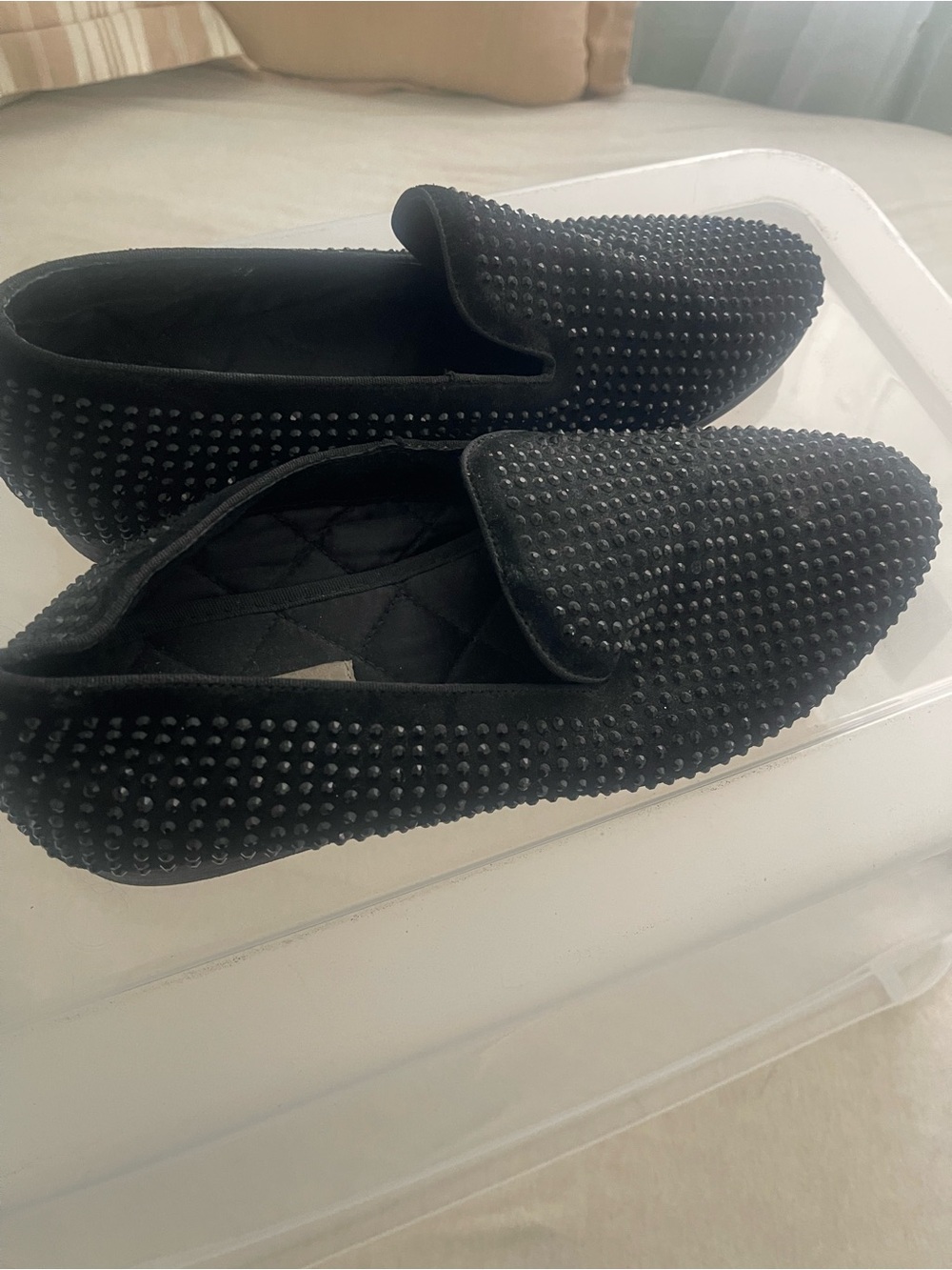 Steve Madden Black Studded Velvet Slip-On Loafers